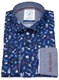 A Fish Named Fred Hemd - Modern Fit - Print - Schach - dunkelblau