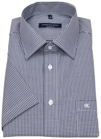 Casa Moda Short Sleeve Shirt - Comfort Fit - Kent Collar - Fine Checked - Dark Blue / White
