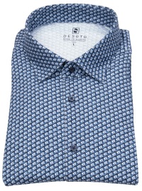 DESOTO Hemd - Slim Fit - Jersey - Kentkragen - Print - blau / hellblau