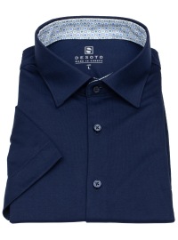 DESOTO Kurzarmhemd - Slim Fit - Jersey - Kentkragen - dunkelblau