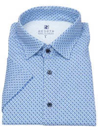DESOTO Short Sleeve Shirt - Slim Fit - Jersey - Kent Collar - Print - Blue - w/o OP