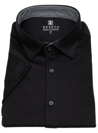 DESOTO Kurzarmhemd - Slim Fit - Jersey - Kentkragen - schwarz