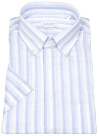 Eterna Kurzarmhemd - Comfort Fit - Button Down - Streifen - blau / weiß