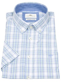 Fynch-Hatton Kurzarmhemd - Casual Fit - Button Down - kariert - blau / grün
