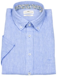 Fynch-Hatton Kurzarmhemd - Casual Fit - Leinen - Button Down Kragen - blau
