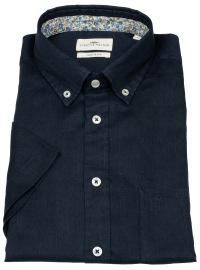 Fynch-Hatton Kurzarmhemd - Casual Fit - Leinen - Button Down Kragen - dunkelblau
