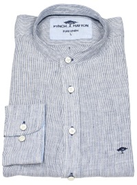 Fynch-Hatton Leinenhemd - Casual Fit - Stehkragen - feine Streifen - blau / weiß