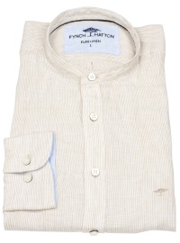 Fynch-Hatton Leinenhemd - Casual Fit - Stehkragen - feine Streifen - hellbraun / weiß