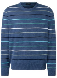 MAERZ Muenchen Pullover - Classic Fit - Rundhals - Merinowolle - feine Streifen - blau