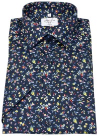 Marvelis Kurzarmhemd - Modern Fit - florales Muster - dunkelblau