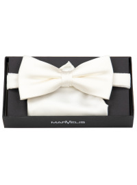 Marvelis Bow Tie & Pocket Square Im Set - Reine Silk - Ivory