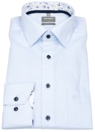 OLYMP Hemd - Comfort Fit - Faux Uni Struktur - Kontrastknöpfe - hellblau
