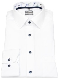 OLYMP Hemd - Comfort Fit - Faux Uni Struktur - Kontrastknöpfe - weiß