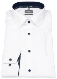 OLYMP Shirt - Comfort Fit - Structure - Contrast Buttons - White