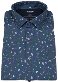 OLYMP Hemd - Level 5 Body Fit - 24/7 Flex Jersey - Print - dunkelblau