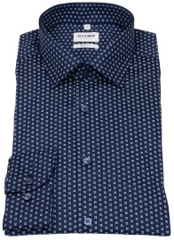 OLYMP Shirt - Level 5 Body Fit - Kent Collar - Print - Dark Blue / White - w/o OP