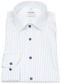 OLYMP Shirt - Level 5 Body Fit - Kent Collar - Print - White / Dark Blue - w/o OP