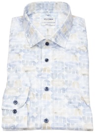 OLYMP Shirt - Level 5 Body Fit - Print - Light Blue / Light Brown