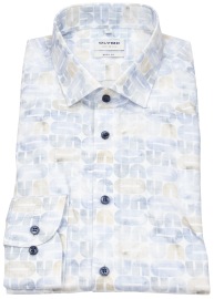 OLYMP Hemd - Level 5 Body Fit - Print - hellblau / hellbraun - extra langer 69cm Arm - ohne OVP