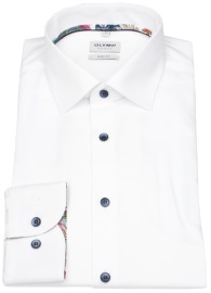 OLYMP Shirt - Level Five Body Fit - Structure - Contrast Buttons - White