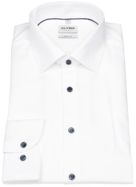 OLYMP Shirt - Level Five Body Fit - Structure - Contrast Buttons - White