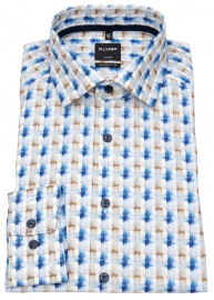 OLYMP Hemd - Luxor Modern Fit - Print - Kontrastknöpfe - blau