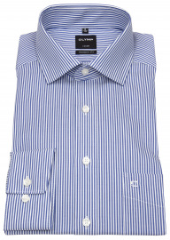 OLYMP Shirt - Luxor Modern Fit - Twill - Striped - Blue / White
