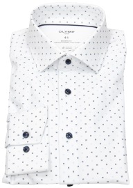 OLYMP Hemd - Modern Fit - 24/7 Dynamic Flex Shirt - Print - weiß / dunkelblau