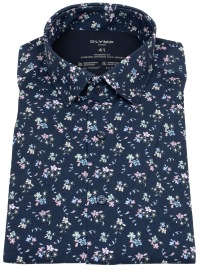 OLYMP Hemd - Modern Fit - 24/7 Flex Jersey - Print - dunkelblau