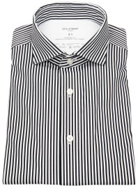 OLYMP Hemd - Modern Fit - 24/7 Flex Jersey - Streifen - schwarz / weiß