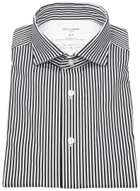 OLYMP Hemd - Modern Fit - 24/7 Flex Jersey - Streifen - schwarz / weiß - ohne OVP