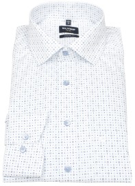 OLYMP Hemd - Modern Fit - Global Kent - Print - weiß / blau - extra langer 69cm Arm