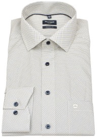 OLYMP Hemd - Modern Fit - Print - Kontrastknöpfe - blau / beige