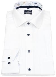 OLYMP Hemd - Modern Fit - Struktur - Kontrastknöpfe - weiß - extra langer 69cm Arm