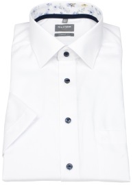 OLYMP Short Sleeve Shirt - Comfort Fit - Faux Uni Structure - Contrast Buttons - White