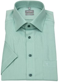 OLYMP Short Sleeve Shirt - Comfort Fit - Structure - Contrast Buttons - Green