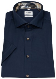 OLYMP Kurzarmhemd - Level Five Body Fit - Faux Uni Struktur - dunkelblau