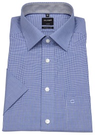 OLYMP Kurzarmhemd - Luxor Modern Fit - fein kariert - blau / weiß - ohne OVP