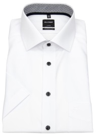 OLYMP Kurzarmhemd - Luxor Modern Fit - Patch - Kontrastknöpfe - weiß - ohne OVP