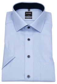 OLYMP Kurzarmhemd - Modern Fit - Faux Uni - hellblau / weiß - ohne OVP