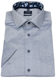 OLYMP Kurzarmhemd - Modern Fit - Struktur - Kontrastknöpfe - blau