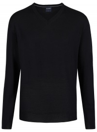 OLYMP Pullover - Merinowolle - V-Ausschnitt - schwarz