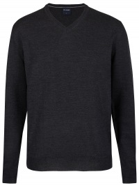 OLYMP Pullover - Regular Fit - Merinowolle - V-Ausschnitt - anthrazit