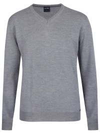 OLYMP Pullover - Regular Fit - Merinowolle - V-Ausschnitt - grau - ohne OVP