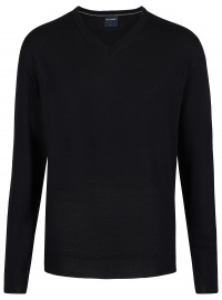 OLYMP Pullover - Regular Fit - Merinowolle - V-Ausschnitt - schwarz