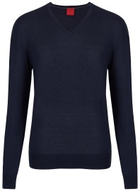 OLYMP Pullover - Regular Fit - V-Ausschnitt - Merinowolle mit Seide - dunkelblau