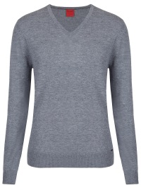 OLYMP Pullover - Regular Fit - V-Ausschnitt - Merinowolle mit Seide - grau