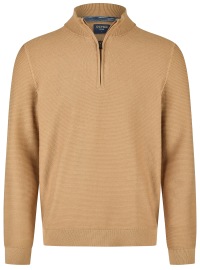 OLYMP Pullover - Troyer With Reissverschluss - Strick - Structure- Light Brown