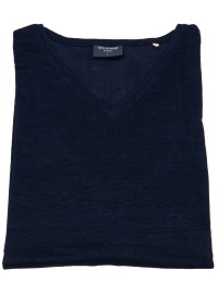 OLYMP T-Shirt - Regular Fit - V-Ausschnitt - Leinen - dunkelblau