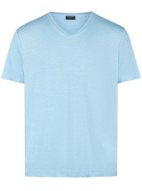 OLYMP T-Shirt - Regular Fit - V-Ausschnitt - Leinen - hellblau